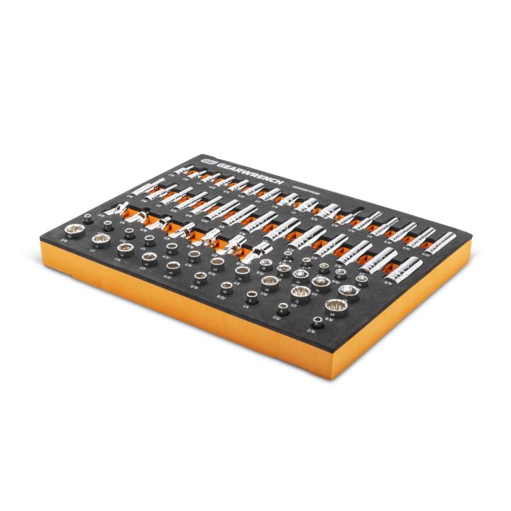 Gearwrench GWMSSKT14SAE 68pc 1/4 in Drive Master SAE Socket Set in foam storage tray - angle view