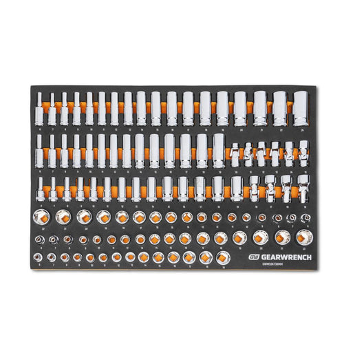 Gearwrench GWMSSKT38MM 104pc 3/8 Drive Master Metric Socket Set in Foam Storage Tray - top view
