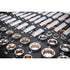 Close-up of Gearwrench 3/8" Drive SAE sockets seated in orange and black foam tray