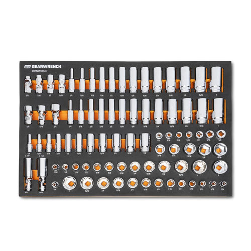 Gearwrench GWMSSKT38SAE 85pc 3/8" Drive Master SAE Socket Set in foam storage tray - top view