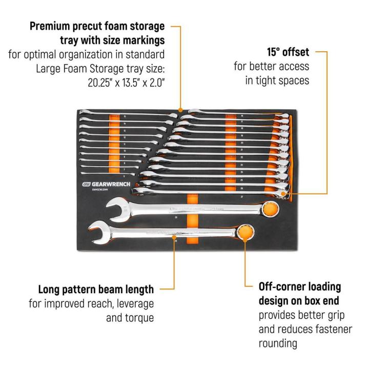 Gearwrench GWMSCWL12MM 24pc 12-Point Long Pattern Combination Metric Wrench Set