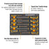 Gearwrench GWMSSCRTX 10pc Torx Screwdriver Set feature callout infographic highlighting foam tray, Speed Zone handle, black oxide tip, and ergonomic tri-lobe handle