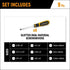 Infographic showing set includes 9 slotted dual material screwdrivers with all sizes listed