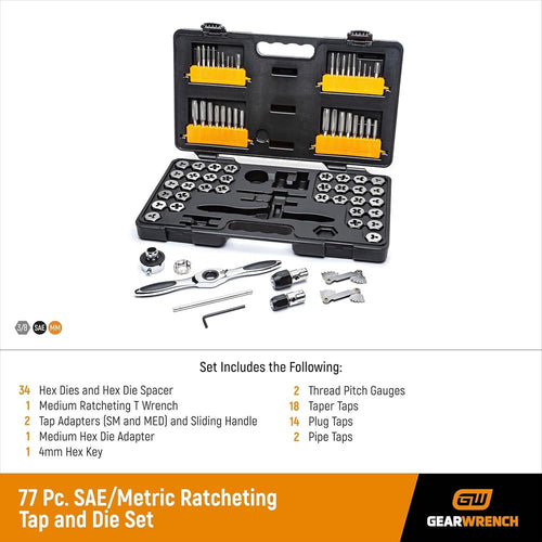 GearWrench 3887 75 Pc. Ratcheting Tap And Die Set, Sae/Metric