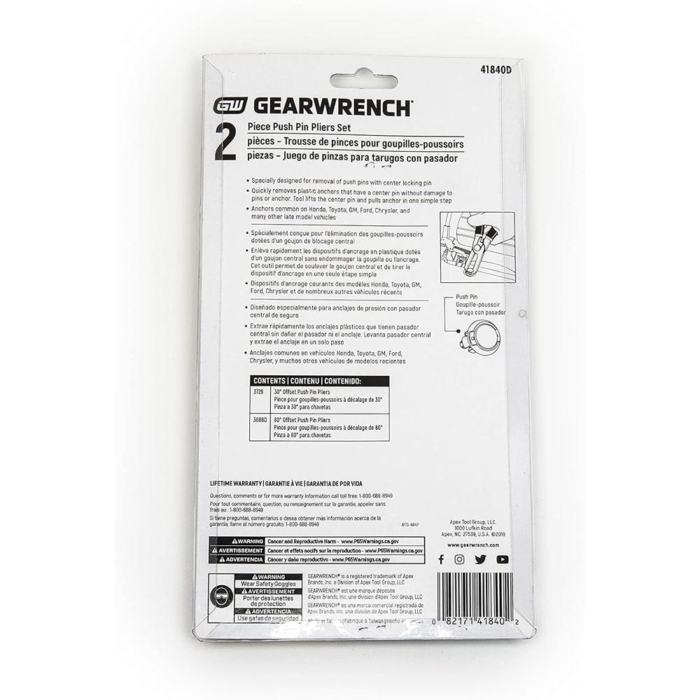 GearWrench 41840D 2 Piece Push Pin Pliers Set