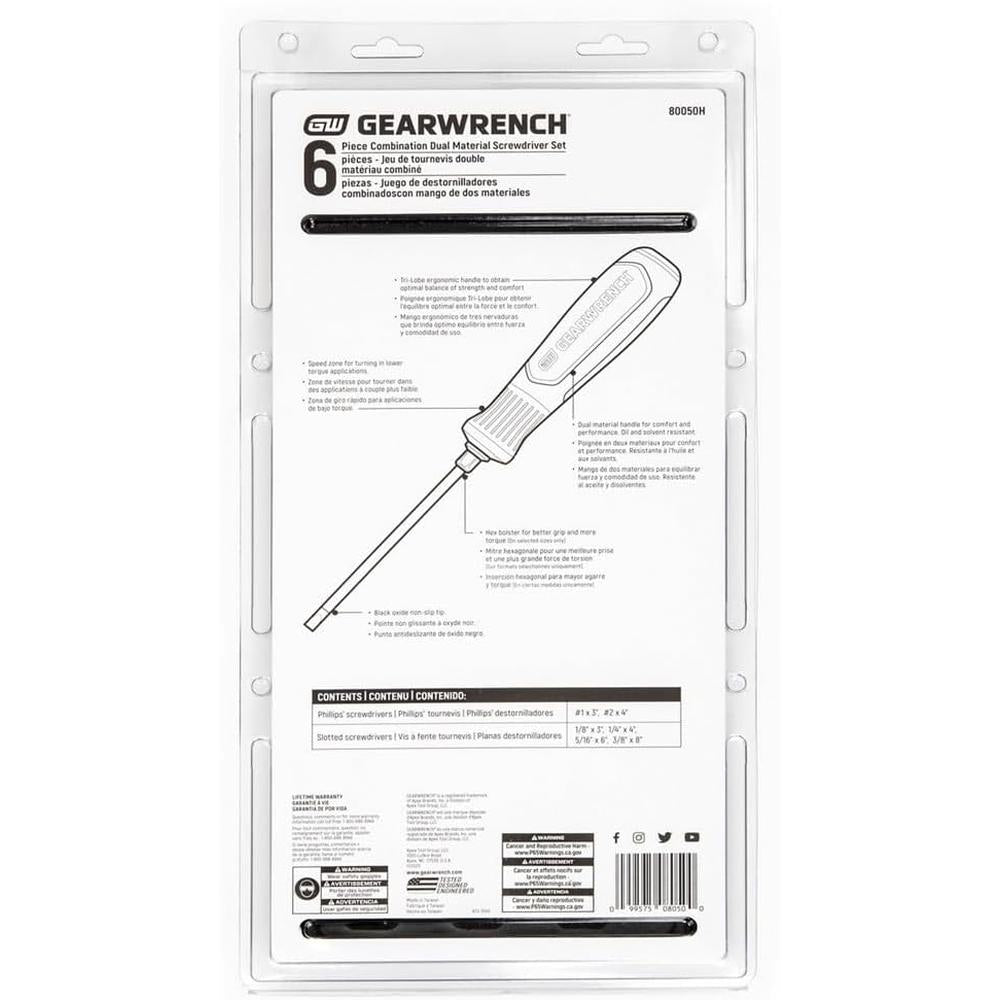 GearWrench 80050H 6-Piece Phillips/Slotted Dual Material Screwdriver Set