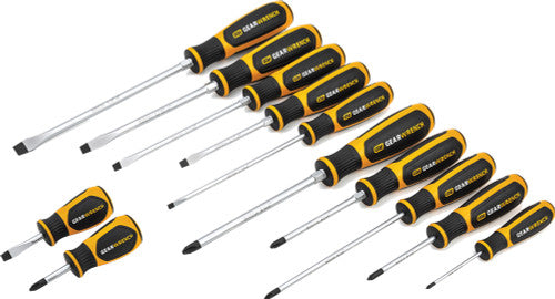 GearWrench 80051H PG157 - 12-PC COMBINATION SCREWDRIVER SET, (6) PHILLIPS: #0, #1, #2, #3, (5) SLOTTED: 1/8"-3/8", (1) CABINET TIP: 3/16" - MPR Tools & Equipment