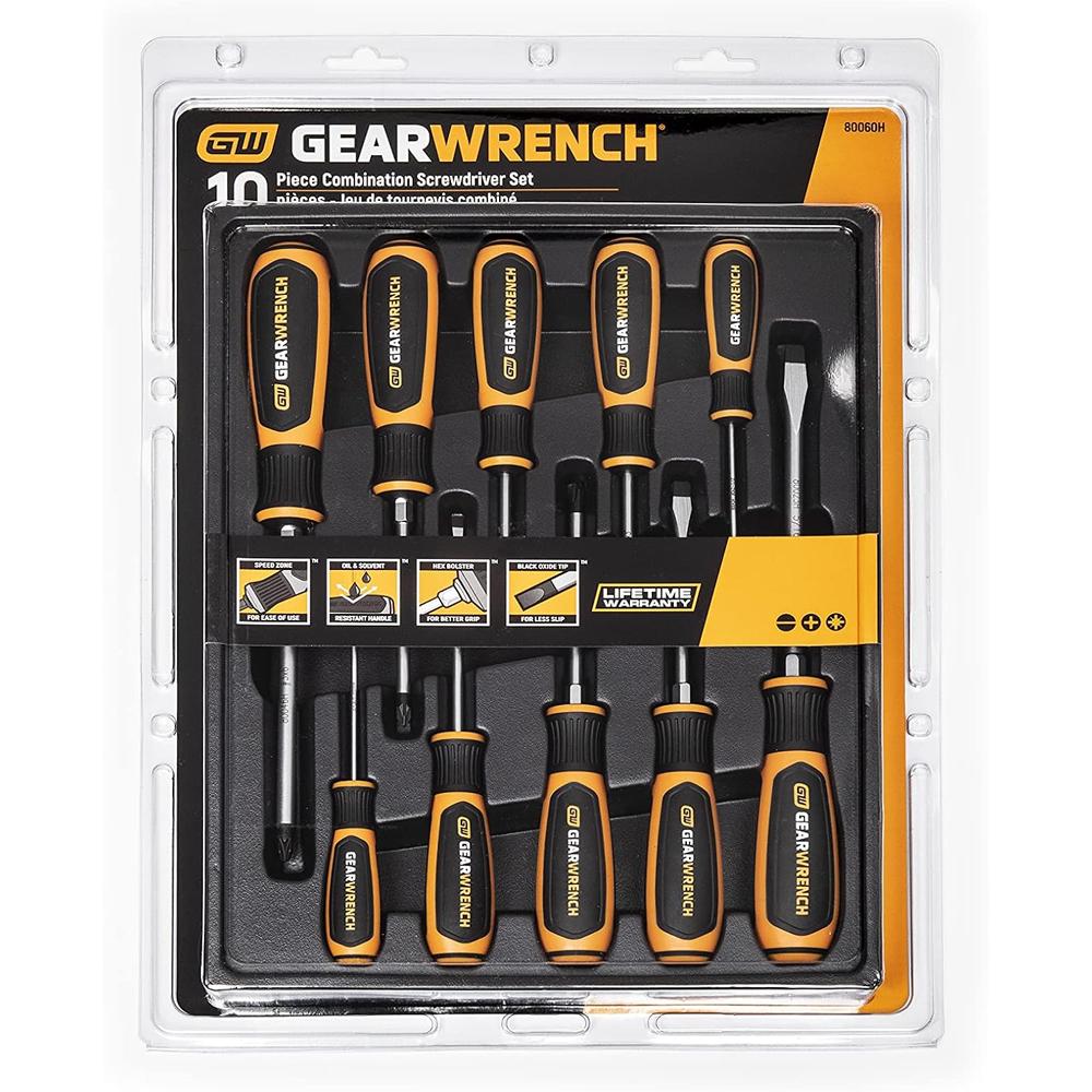 GearWrench 80060H 10-Piece Phillips/Slotted/Pozidriv Dual Material Screwdriver Set