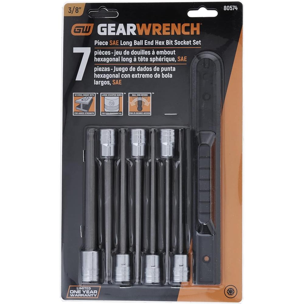 GearWrench 80574 SET SKT HEX BIT BLL SAE 3/8DR