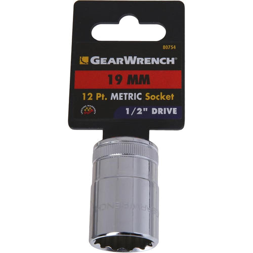 GearWrench 80754 1/2" Drive 12 Point 19mm Standard Metric Socket