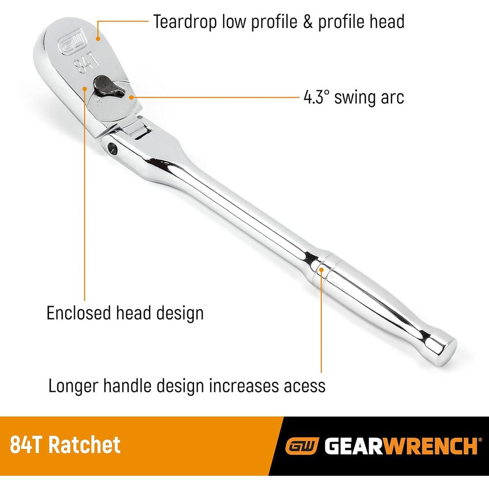 GearWrench 81274 2 Pc. 1/4" & 3/8" Drive 84 Tooth Locking Flex Head Teardrop Ratchet Set