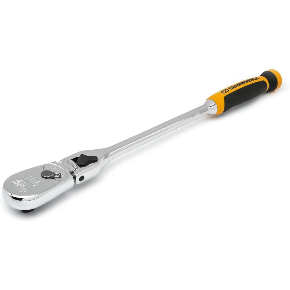 GearWrench 81371T 1/2" Drive 90-Tooth Dual Material Locking Flex Head Teardrop Ratchet, 17"