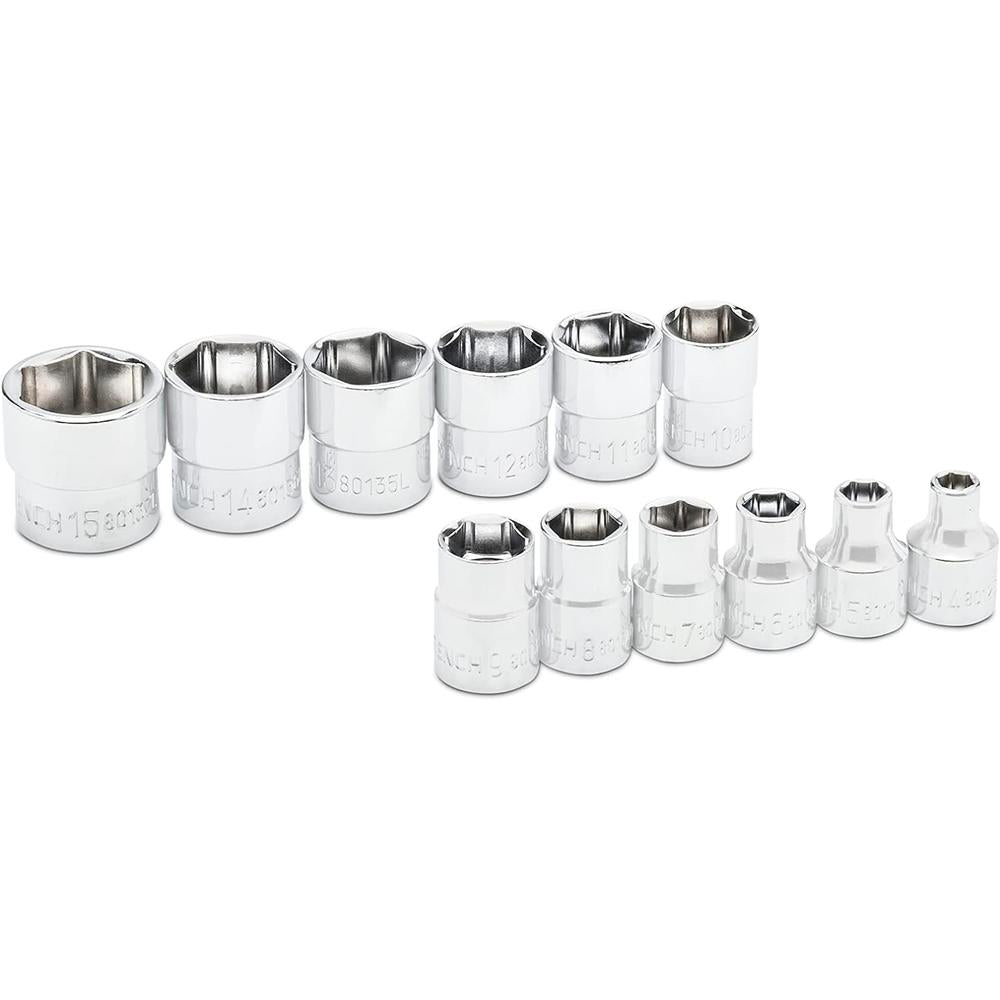 GearWrench 81394 12-pc 1/4" Drive 6 Point Stubby Socket Set Metric, 4-15mm