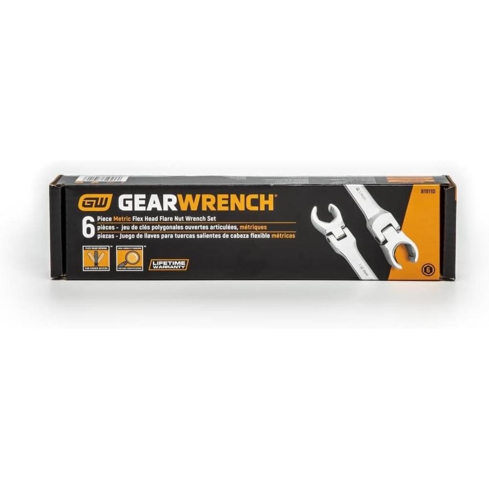 GearWrench 81911 6 Piece Flex Flare Nut Wrench Set Metric