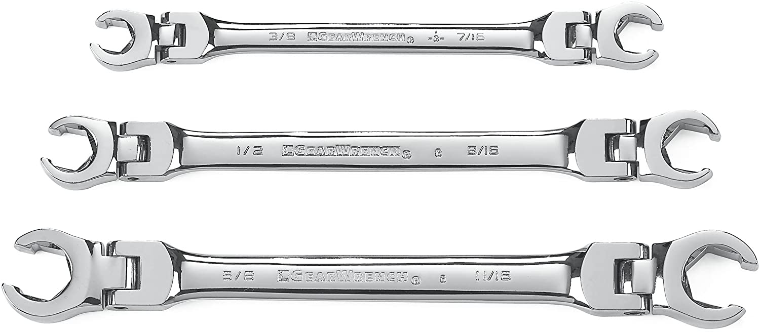 GearWrench 81914 3 Pc. Flex Head Flare Nut SAE Wrench Set - MPR Tools & Equipment