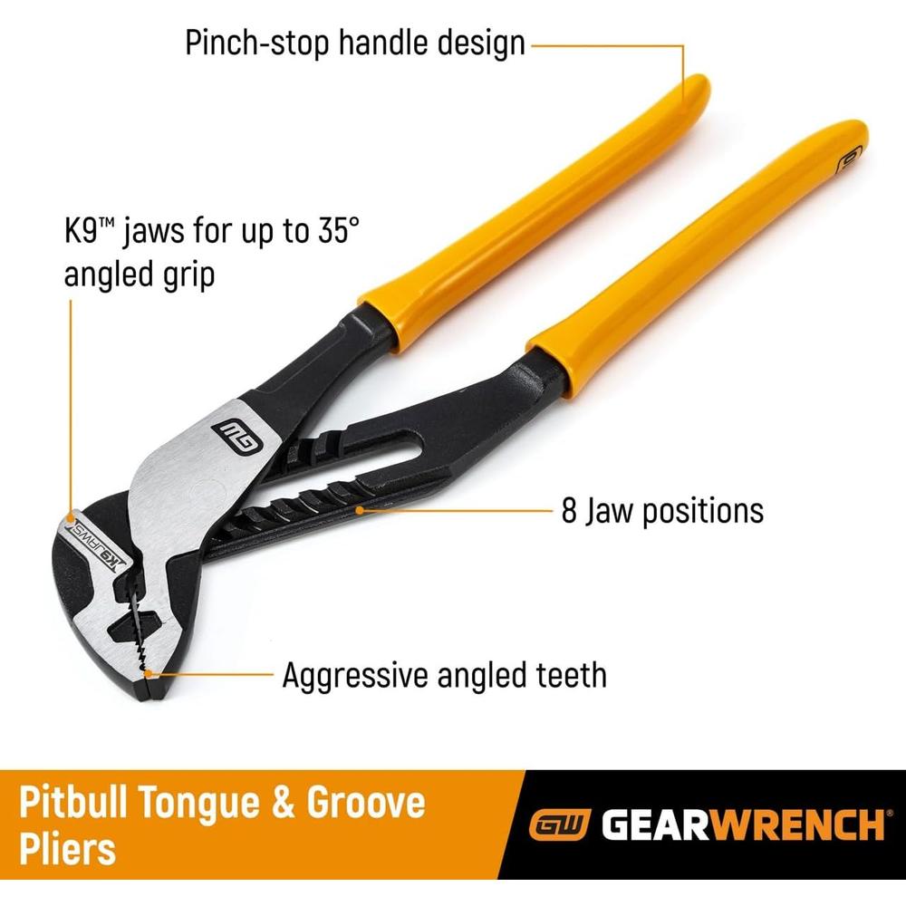 GearWrench 82166 16" Pitbull K9 Straight Jaw Dipped Handle Tongue and Groove Pliers