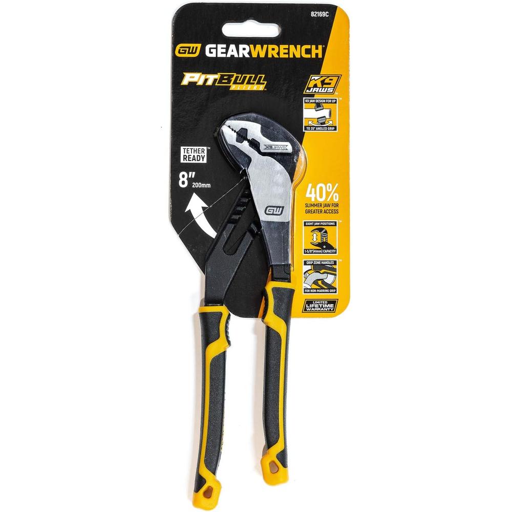 GearWrench 82169C 8" Pitbull K9 Straight Jaw Dual Material Tongue and Groove Pliers