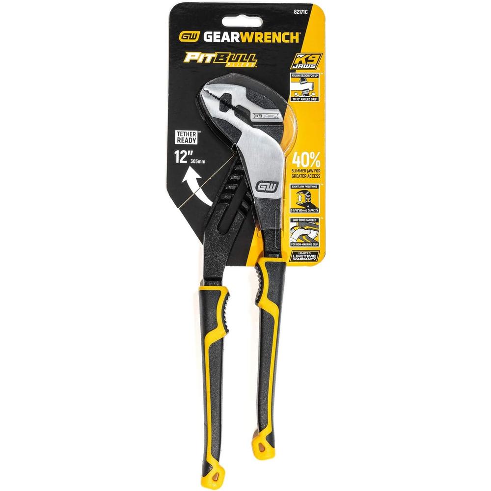 GearWrench 82171C 12" Pitbull K9 Straight Jaw Dual Material Tongue and Groove Pliers