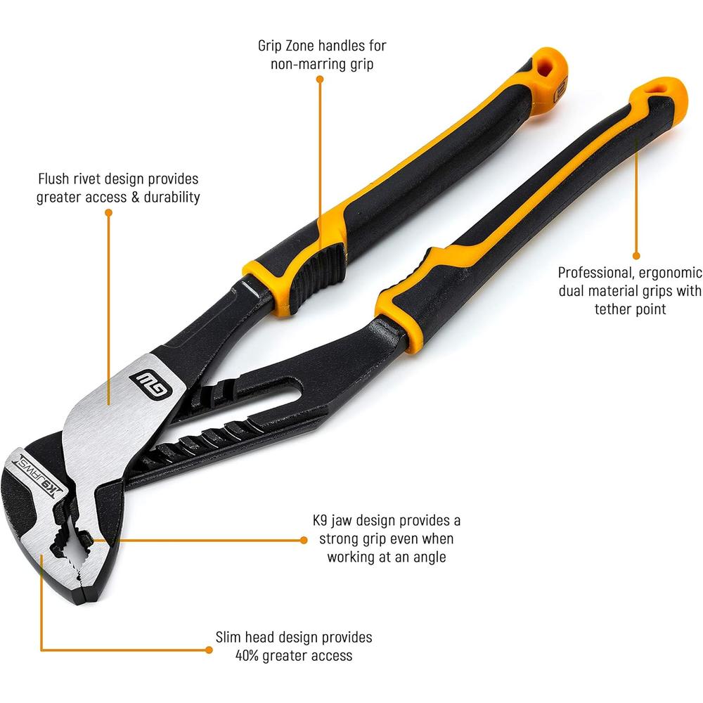 GearWrench 82172C 10" PITBULL K9 V-Jaw Dual Material Tongue and Groove Pliers