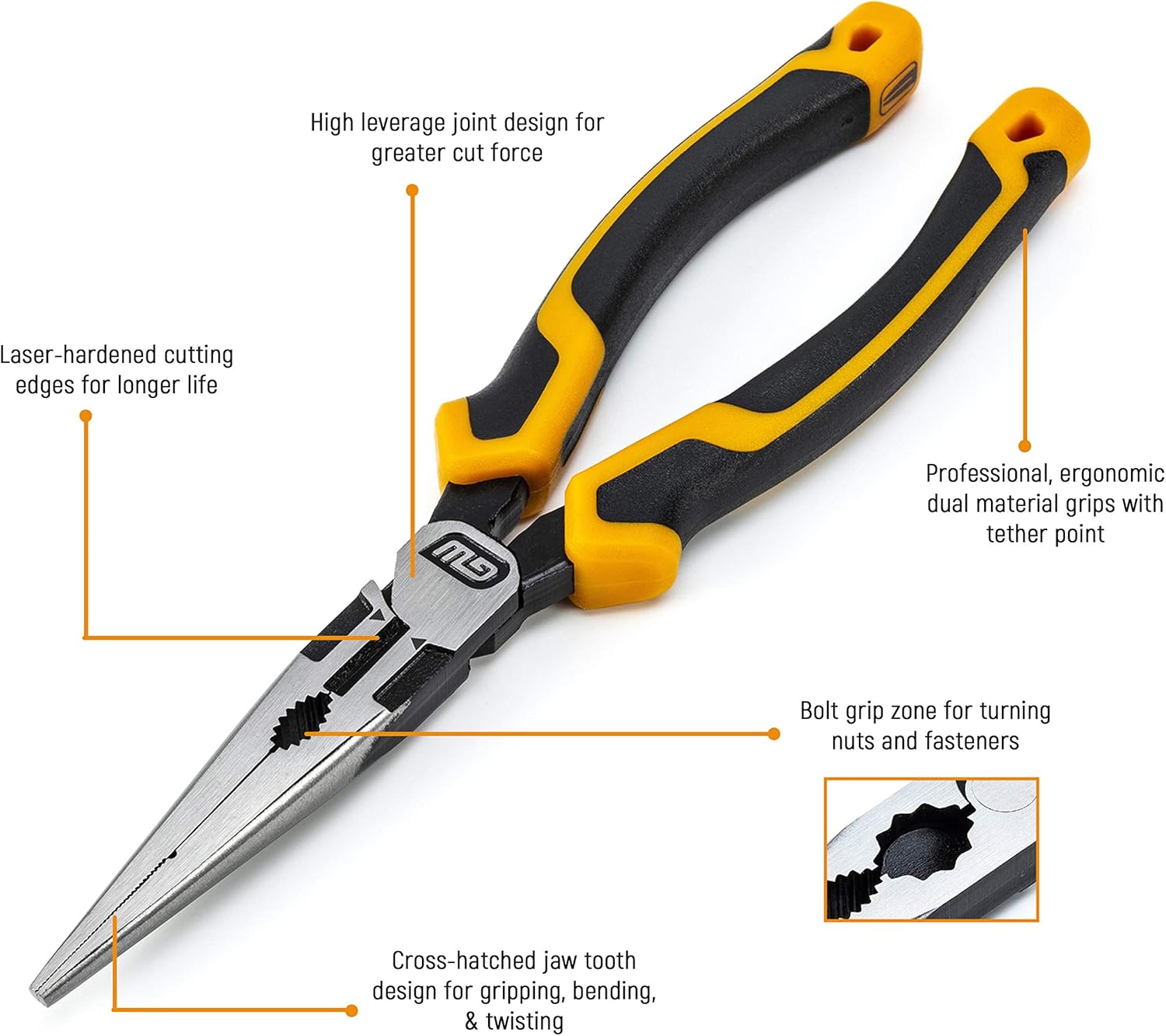 GearWrench 82176C-06 - 6" PIT-BULL CUSHION GRIP LONG NOSE PLIERS W/ WIRE CUTTER, AWG11