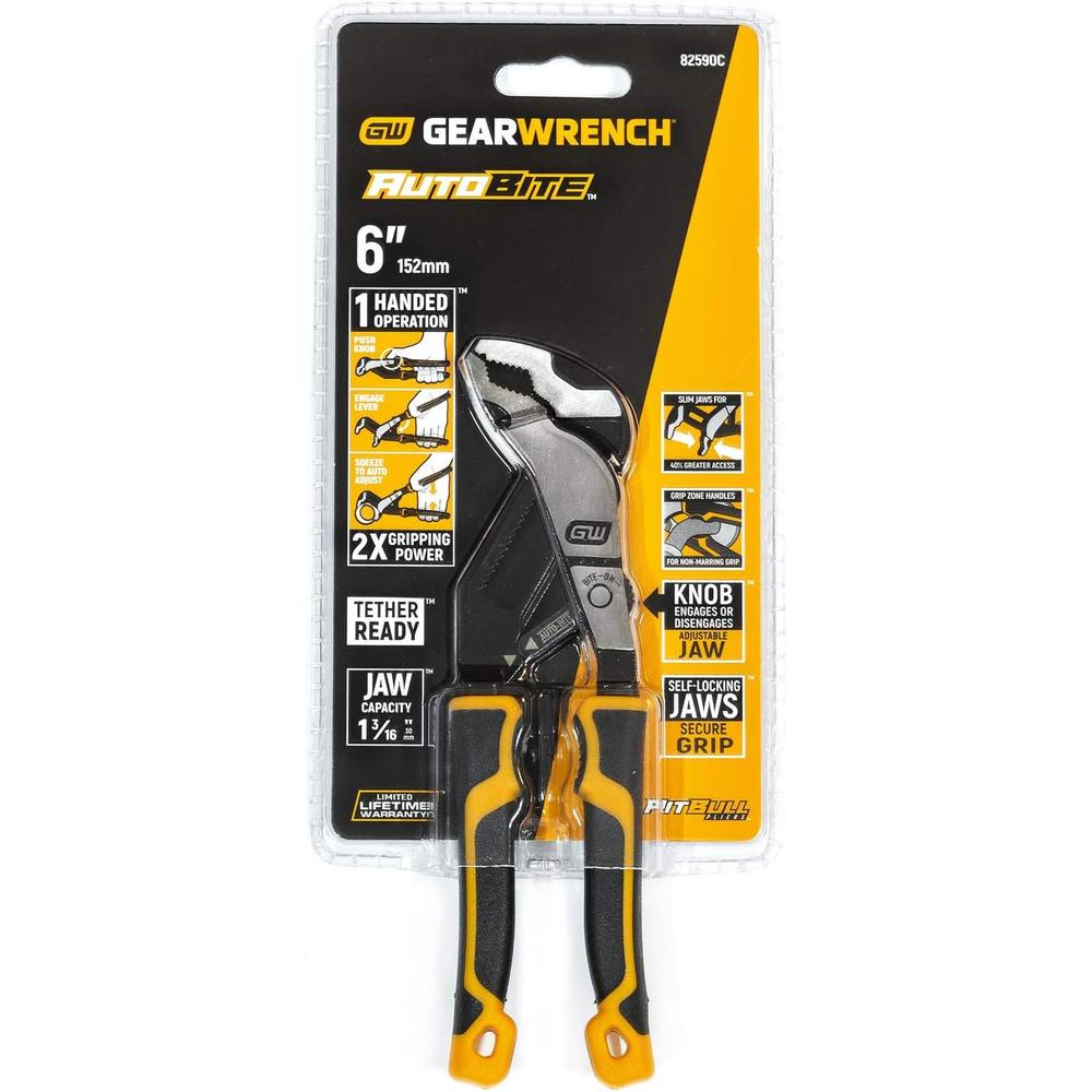 GearWrench 82590C 6" Pitbull Auto-Bite Tongue & Groove Dual Material Pliers