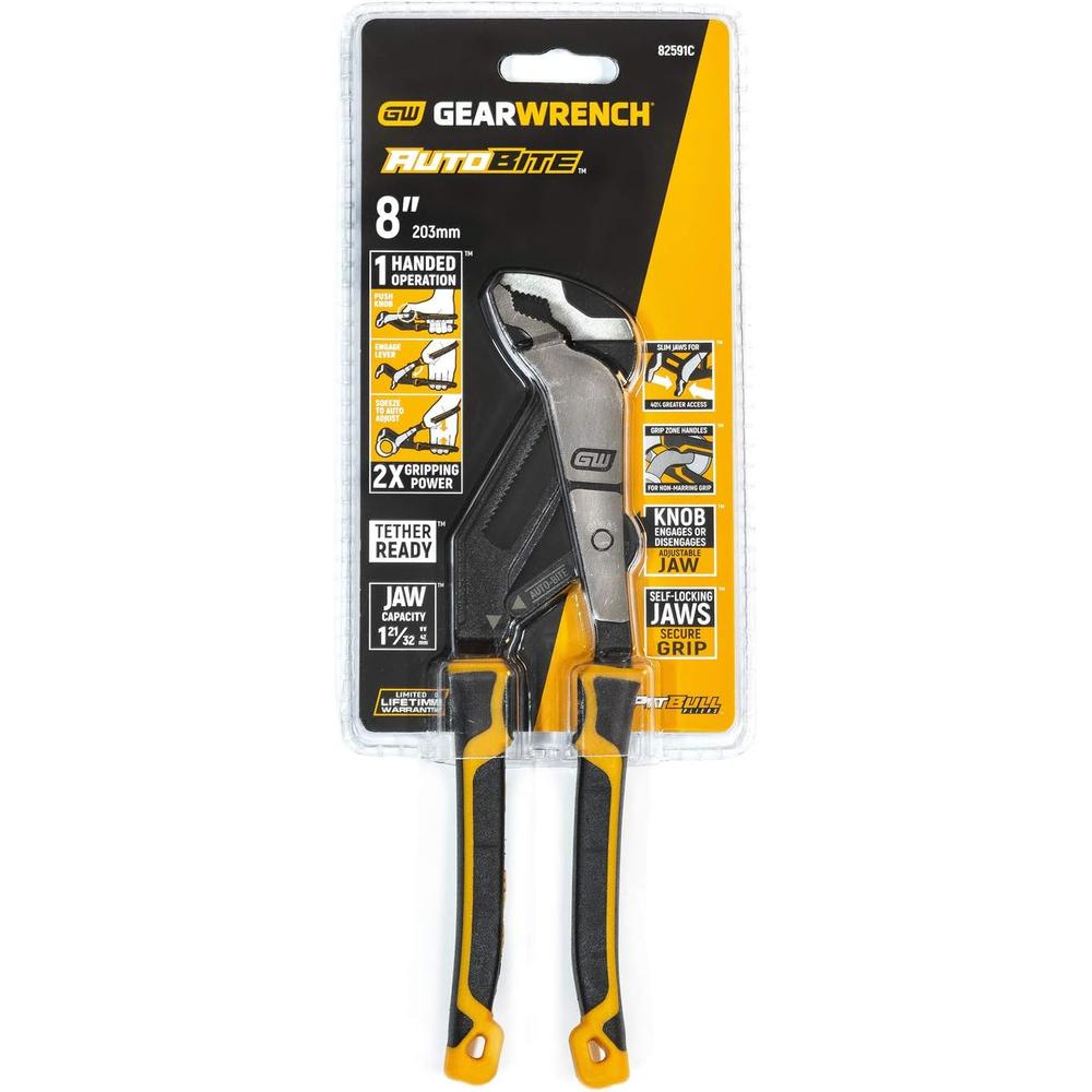 GearWrench 82591C 8" Pitbull Auto-Bite Tongue & Groove Dual Material Pliers