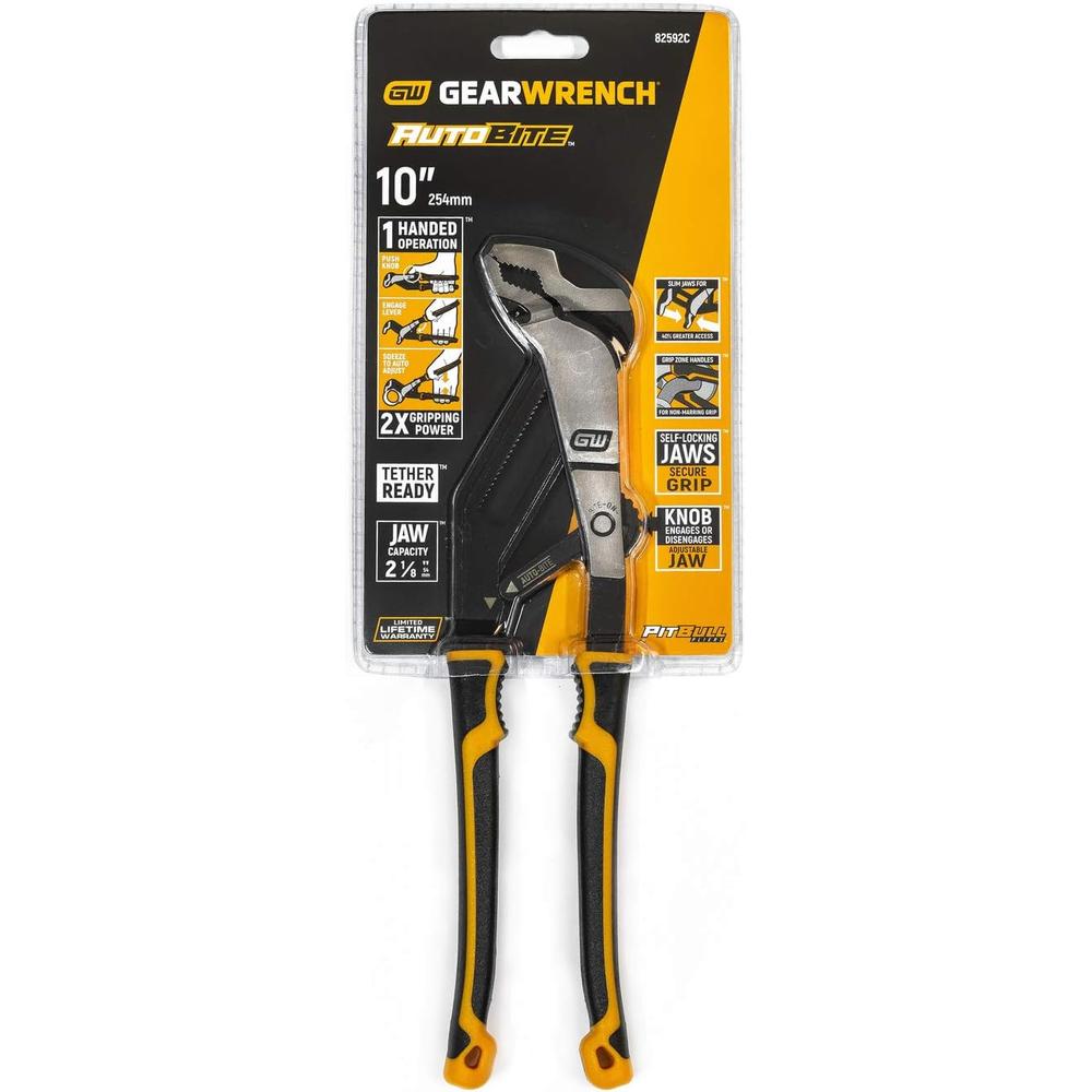 GearWrench 82592C 10" Pitbull Auto-Bite Tongue & Groove Dual Material Pliers