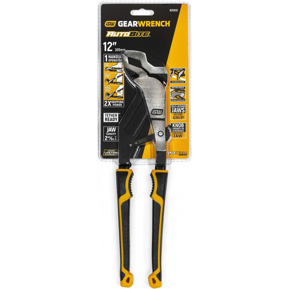 GearWrench 82593C 12" Pitbull Auto-Bite Tongue & Groove Dual Material Pliers