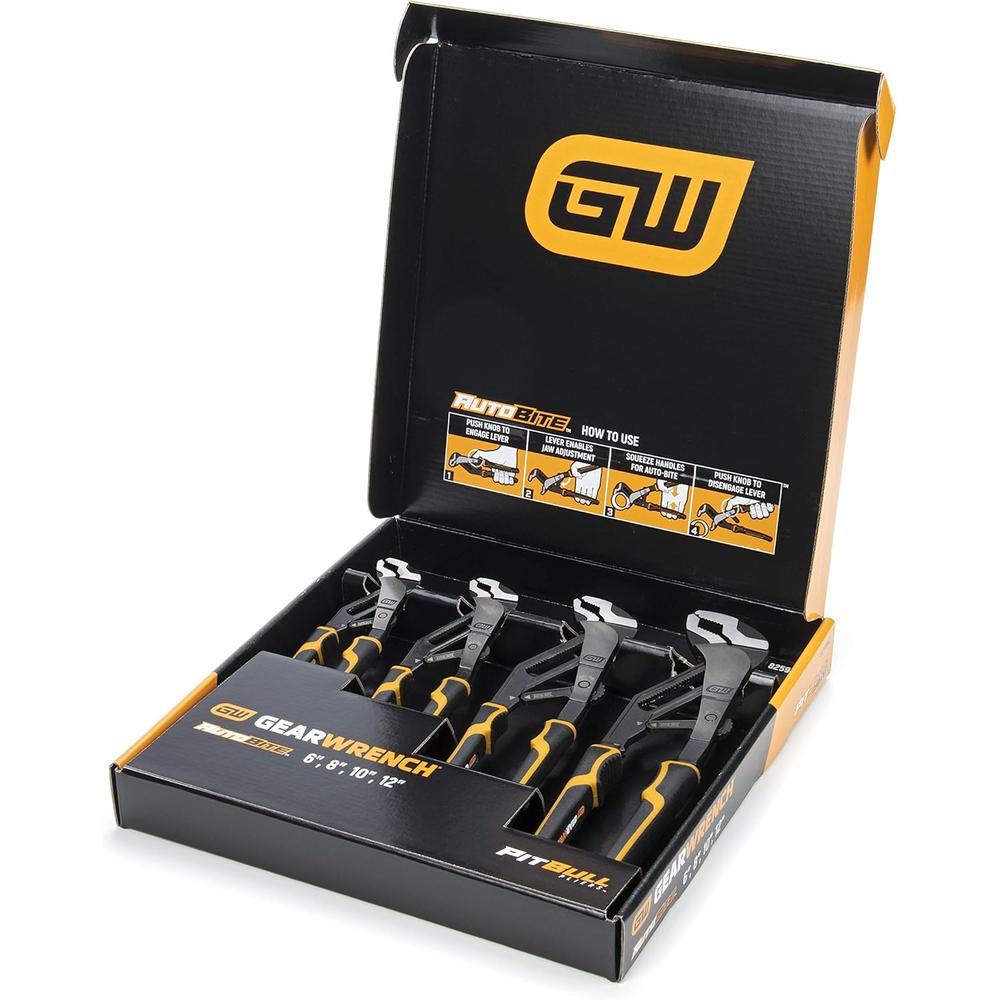GearWrench 82594C 4-Piece Pitbull Auto-Bite Tongue & Groove Dual Material Pliers Set
