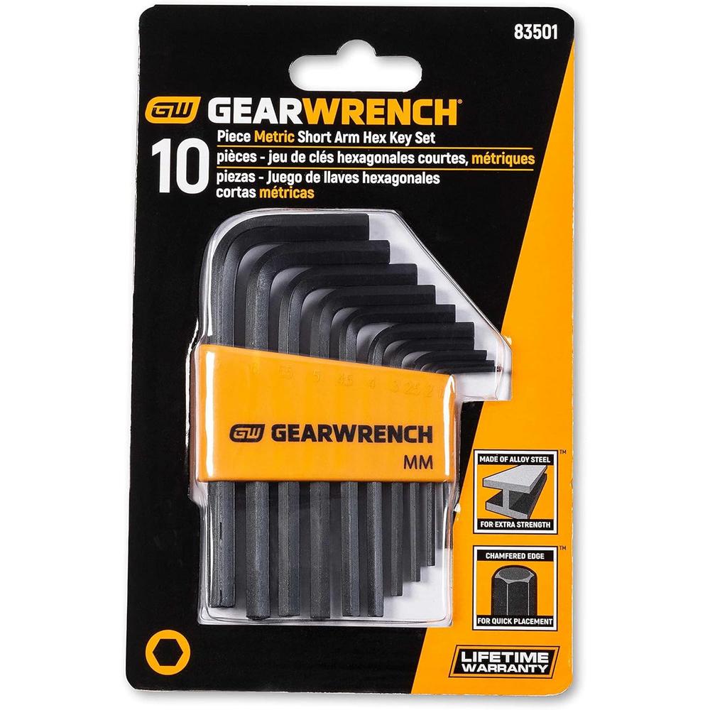 GearWrench 83501 10 Piece Short Arm Metric Hex Key Set