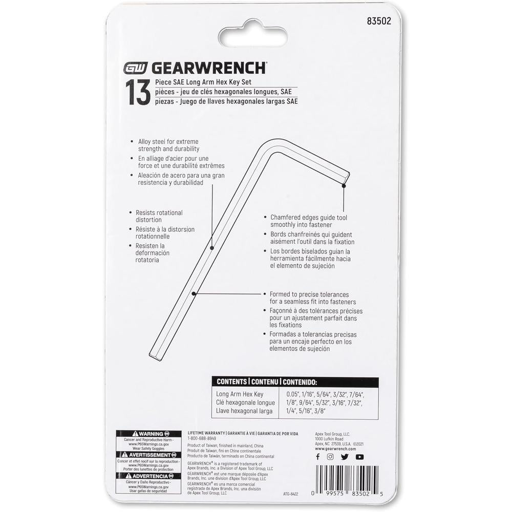 GearWrench 83502 13-Piece SAE Long Arm Hex Key Set