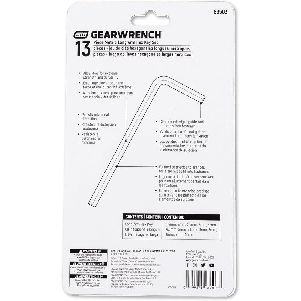 GearWrench 83503 13 Piece Long Arm Metric Hex Key Set