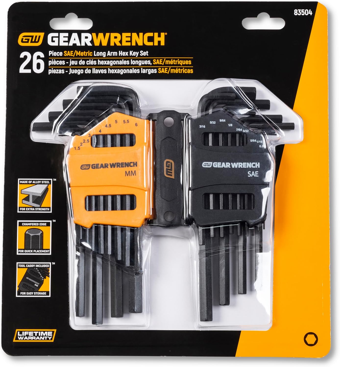 GearWrench 83504 26pc SAE/Metric Long Arm Hex L-Key Set, 0.05" – 3/8", 1.5mm – 10mm