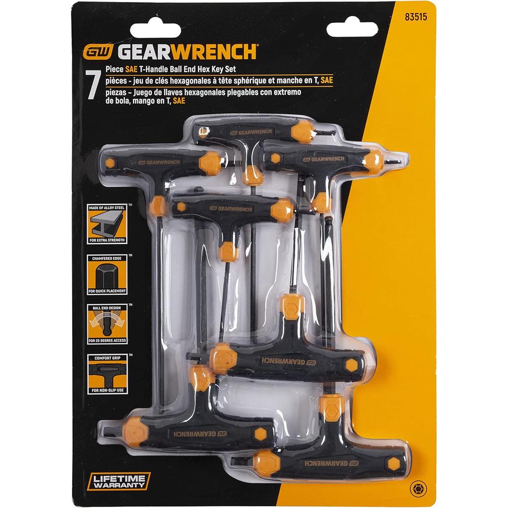 GearWrench 83515 7 Piece SAE T-Handle Ball End Hex Key Set