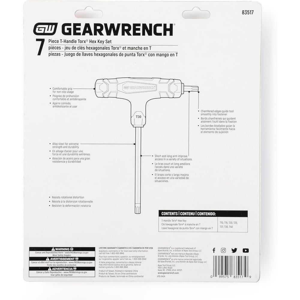 GearWrench 83517 7-Piece T-Handle Torx Key Set