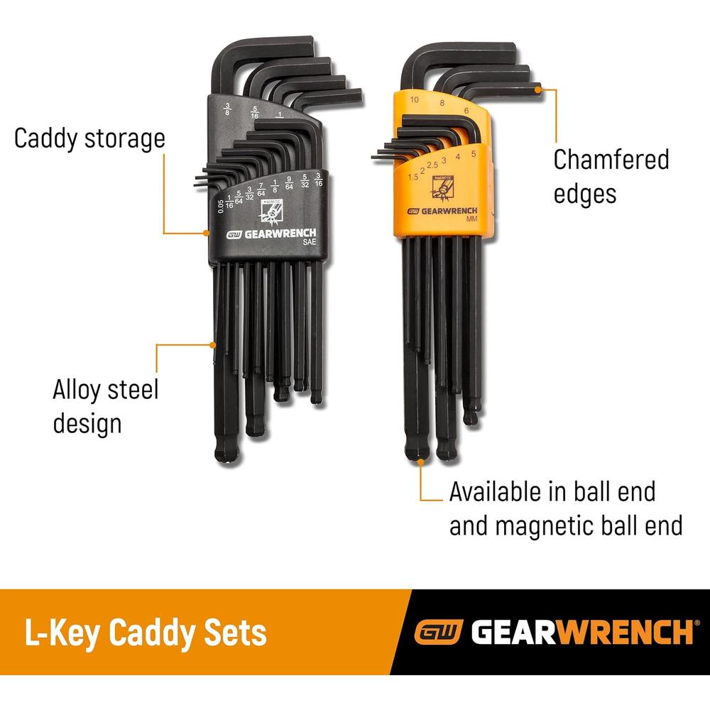 GearWrench 83524 13-Piece SAE Long Ball End Hex Key Set