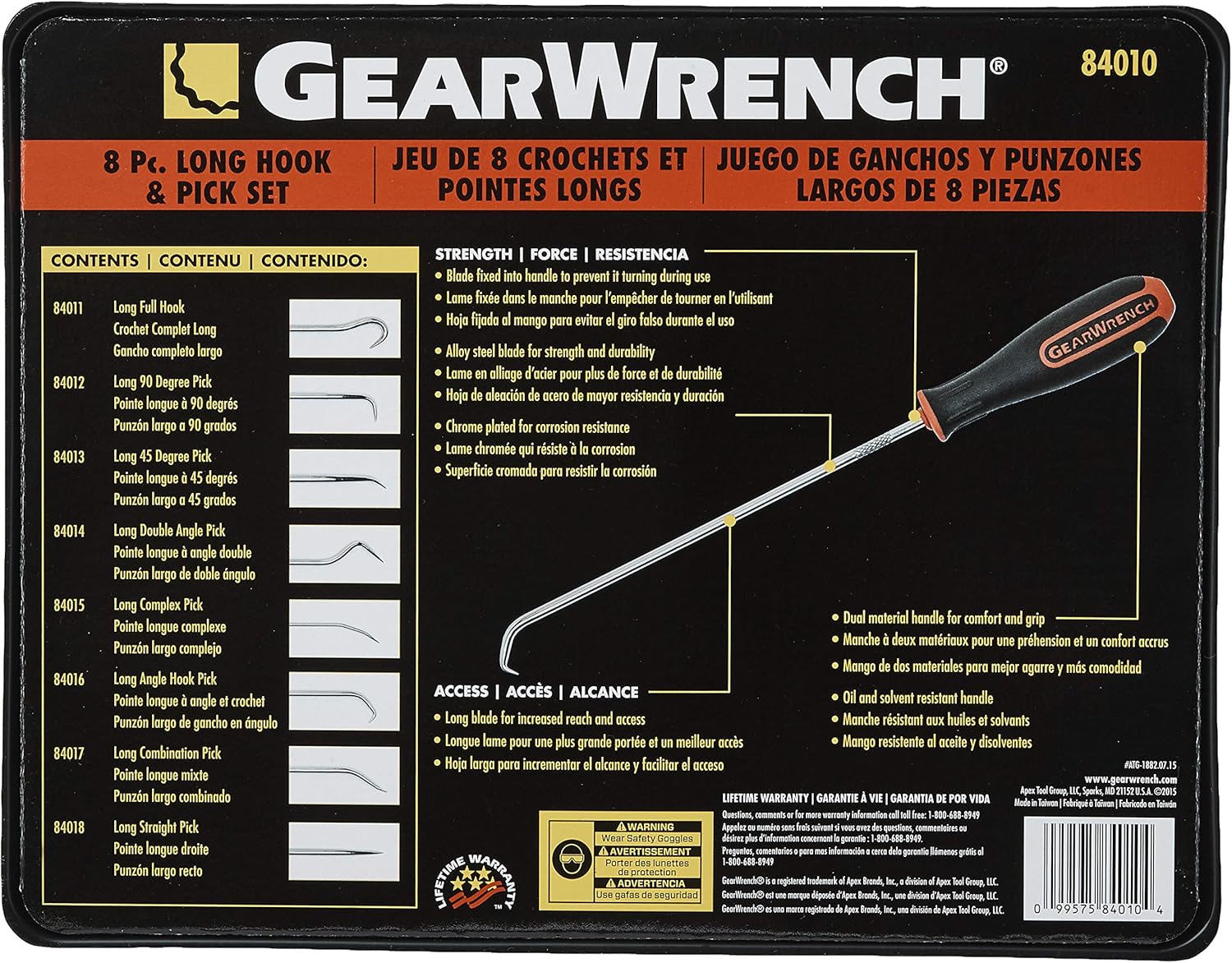 GearWrench 84010 8 Pc. Long Hook & Pick Set