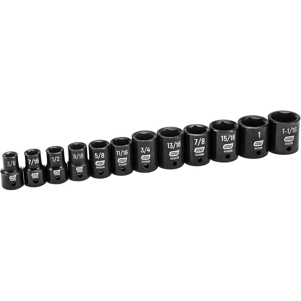GearWrench 84931N 12 Pc. 1/2" Drive 6 Point Standard Impact SAE Socket Set