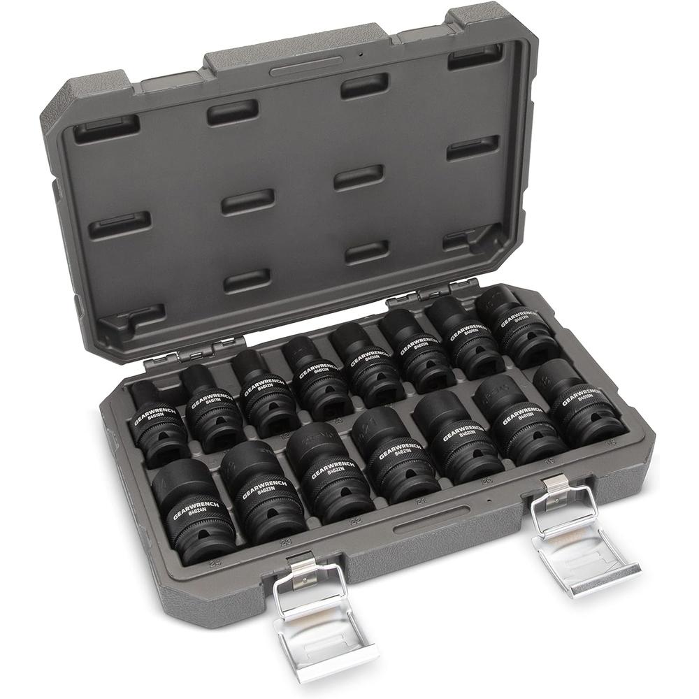 GearWrench 84939N 1/2-Inch 6 Point Metric Universal Impact Socket Set (15 Piece)