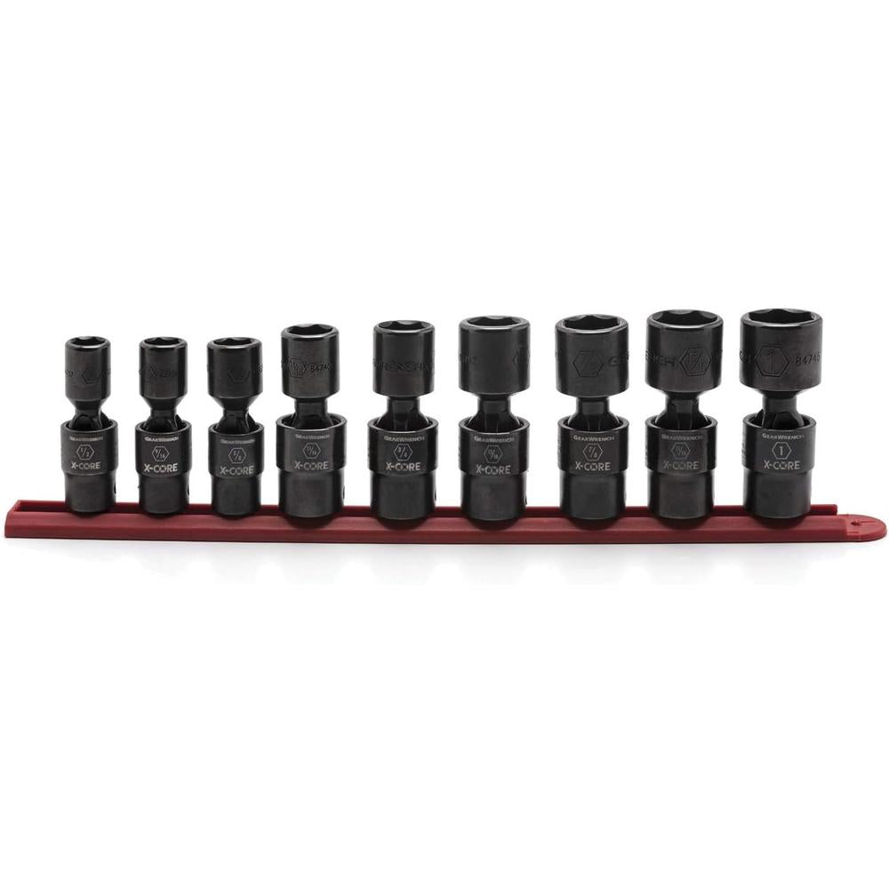 GearWrench 84978 9 Pc. 1/2" Drive 6 Point Standard X-Core Pinless Universal Impact SAE Socket Set -