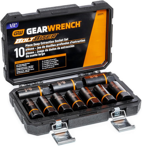 GearWrench 86071 10-Piece 1/2" Drive Bolt Biter Deep Extraction Socket Set