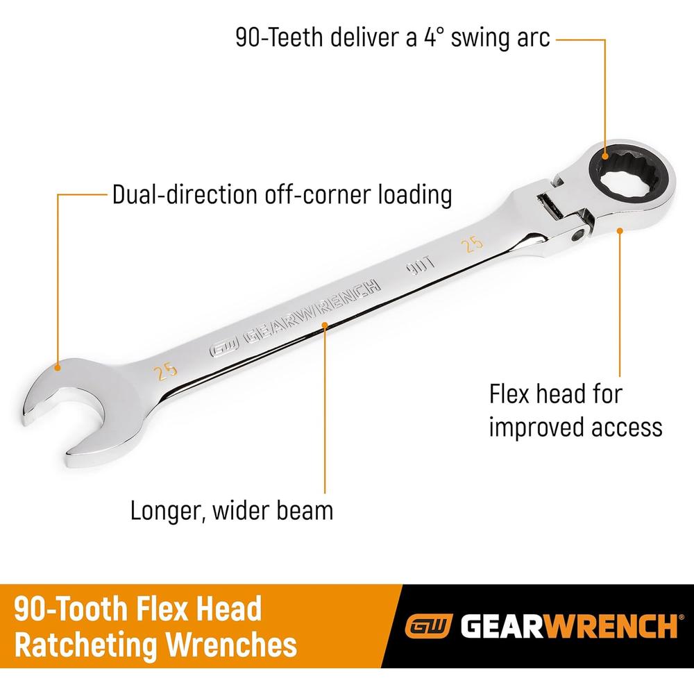 GearWrench 86711 11mm 90-Tooth 12-Point Flex Head Ratcheting Combination Wrench