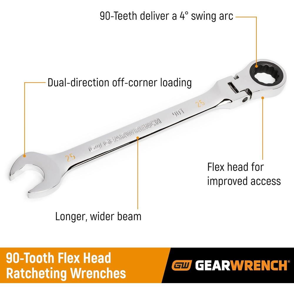 GearWrench 86719 19mm 90-Tooth 12-Point Flex Head Ratcheting Combination Wrench