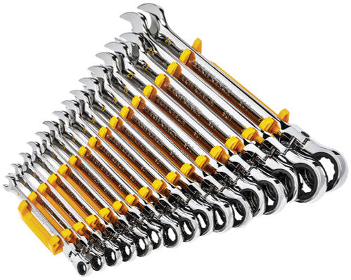 GearWrench 86728 PG144 - 16-PC 90-TOOTH 12-POINT METRIC FLEX HEAD COMBINATION RATCHETING WRENCH SET ON A RACK, 8MM-25MM - MPR Tools & Equipment