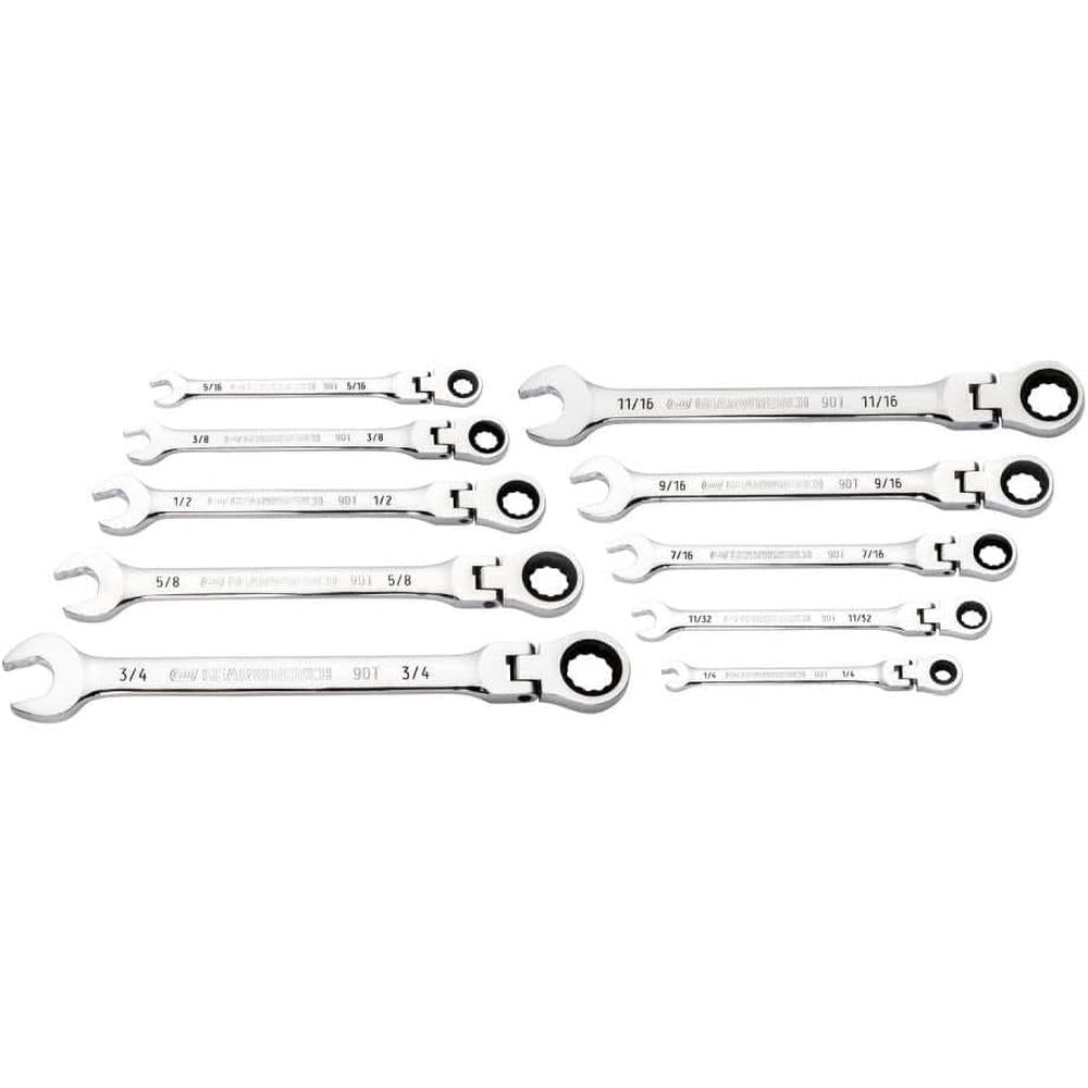 GearWrench 86758 10-Piece 90-Tooth 12-Point SAE Flex Head Ratcheting Combination Wrench Set