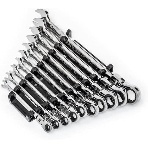 GearWrench 86758 10-Piece 90-Tooth 12-Point SAE Flex Head Ratcheting Combination Wrench Set