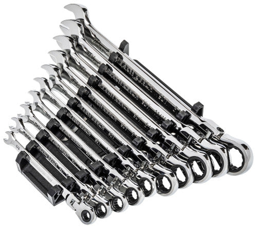 GearWrench 86758 PG144 - 10-PC 90-TOOTH 12-POINT SAE FLEX HEAD COMBINATION RATCHETING WRENCH SET ON A RACK, 1/4"-3/4" - MPR Tools & Equipment