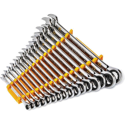 GearWrench 86928 16-Piece 90-Tooth 12-Point Metric Combination Ratcheting Wrench Set