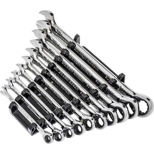 GearWrench 86958 10-Piece 90-Tooth 12-Point SAE Combination Ratcheting Wrench Set on Rack