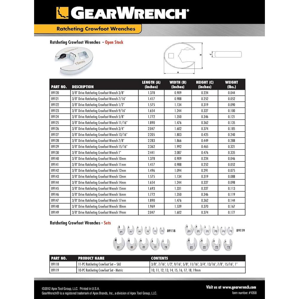 GearWrench 89127 WR RAT CRFT 3/8DR 13/16